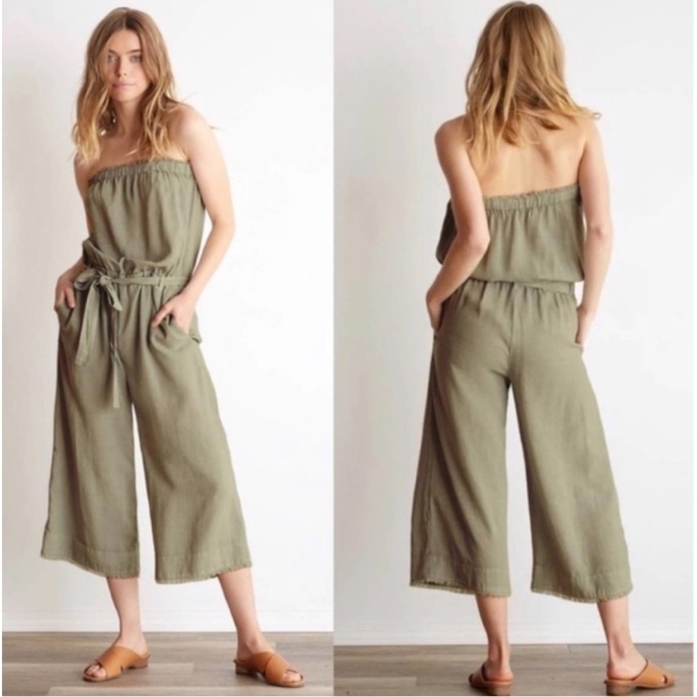#124- CLOTH & STONE-Small Faded Everglade
Frayed Hem Cropped Strapless Romper